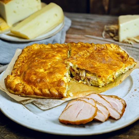 Слоеный пирог с курицей и сыром