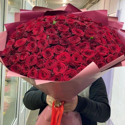 101 красная роза Россия 70 см