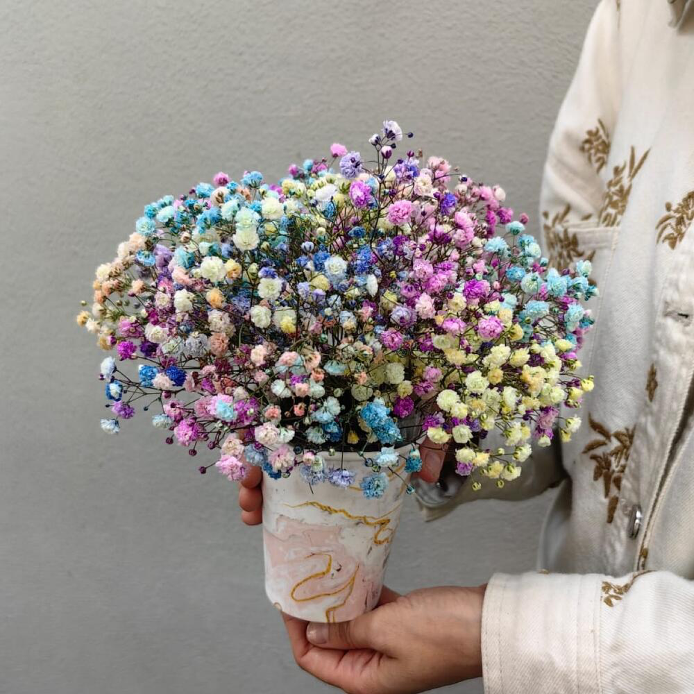 Радужная гипсофила в стаканчике для мамы (код 210)