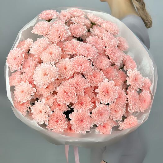 Букет розовых кустовых хризантем 15шт