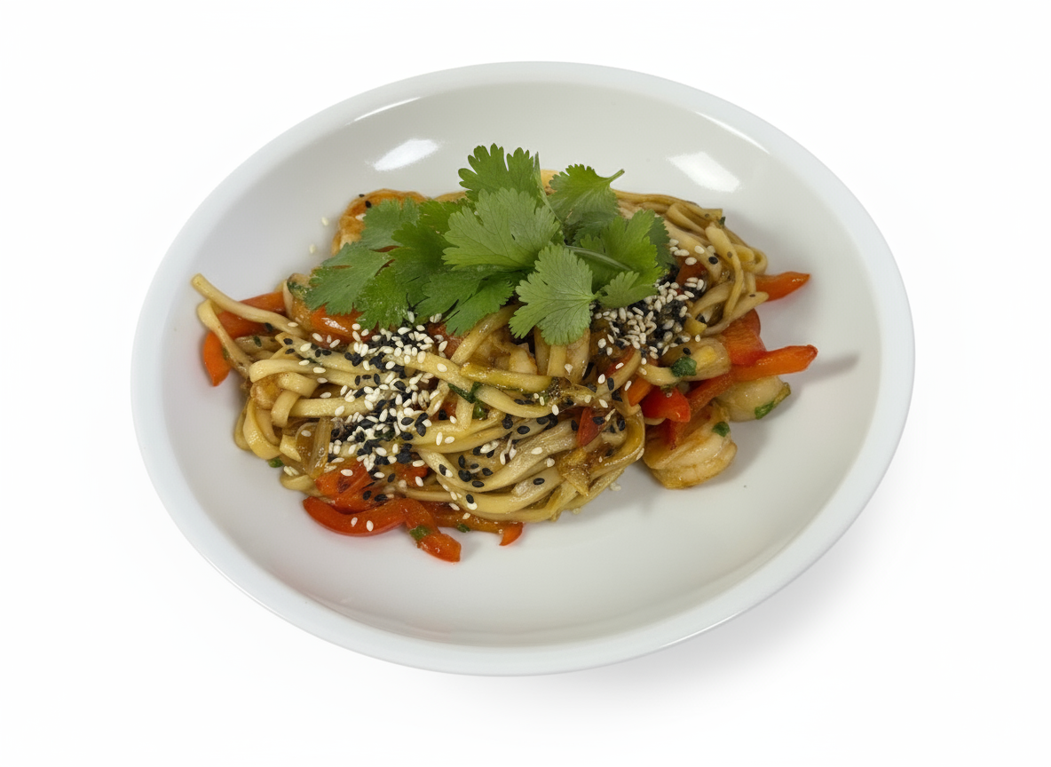 Удон с тигровыми креветками