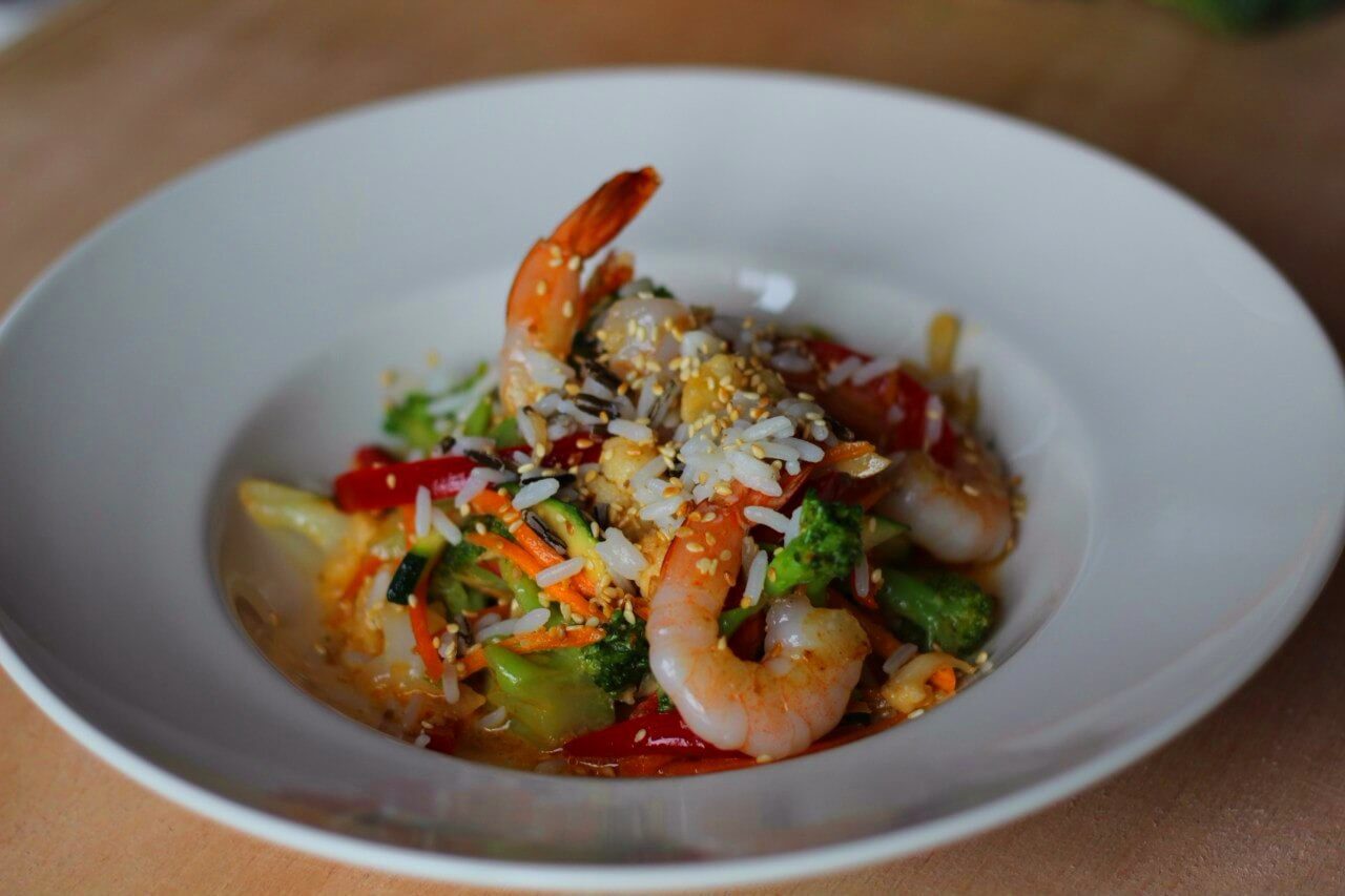 WOK КРЕВЕТКИ, ОВОЩИ, РИС