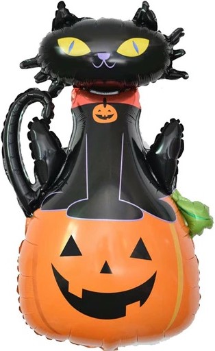 Шар на Хэллоуин "Кошка на тыкве" 91 см