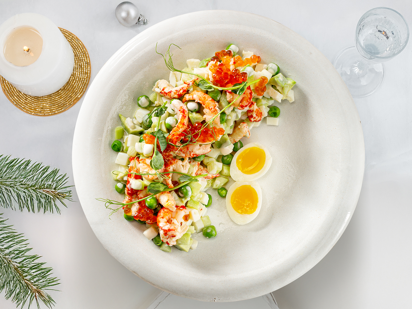 Салат Оливье с креветками