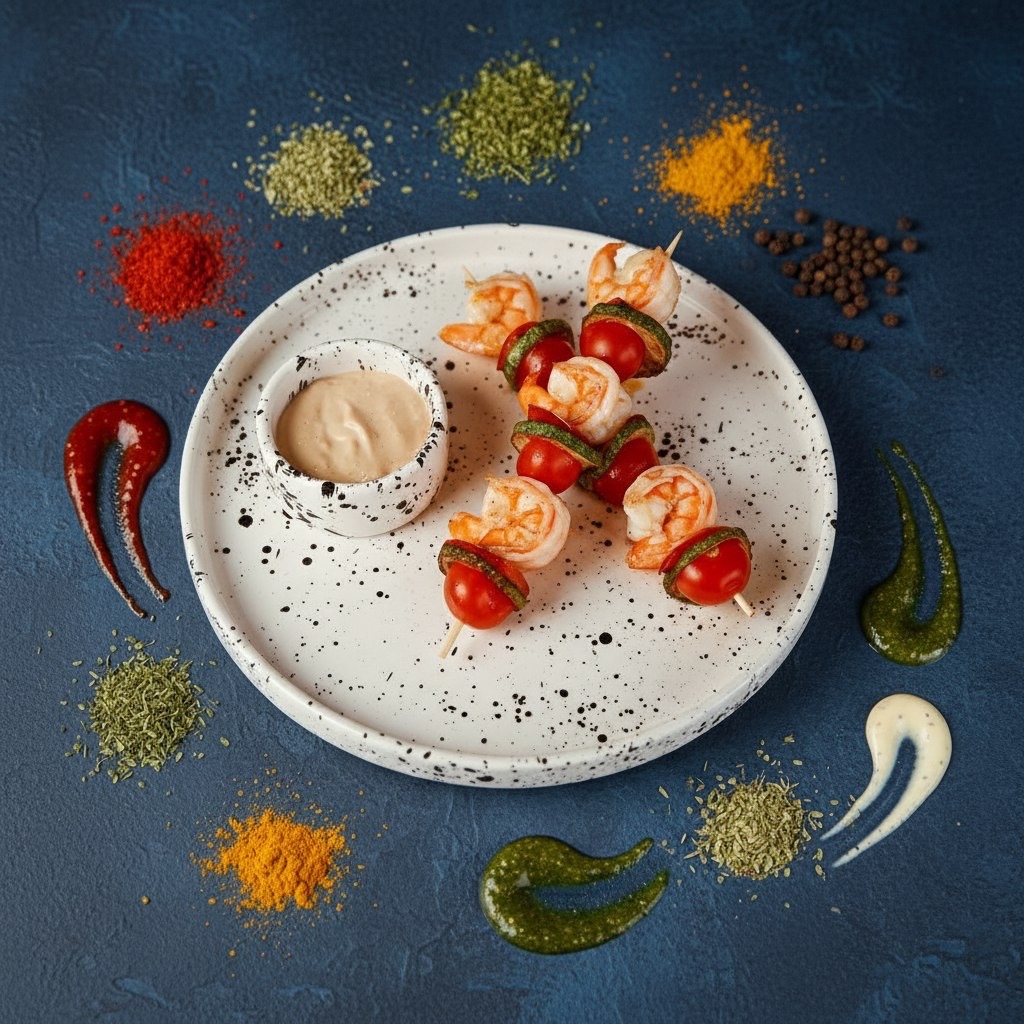 Шашлычок из креветки с овощами