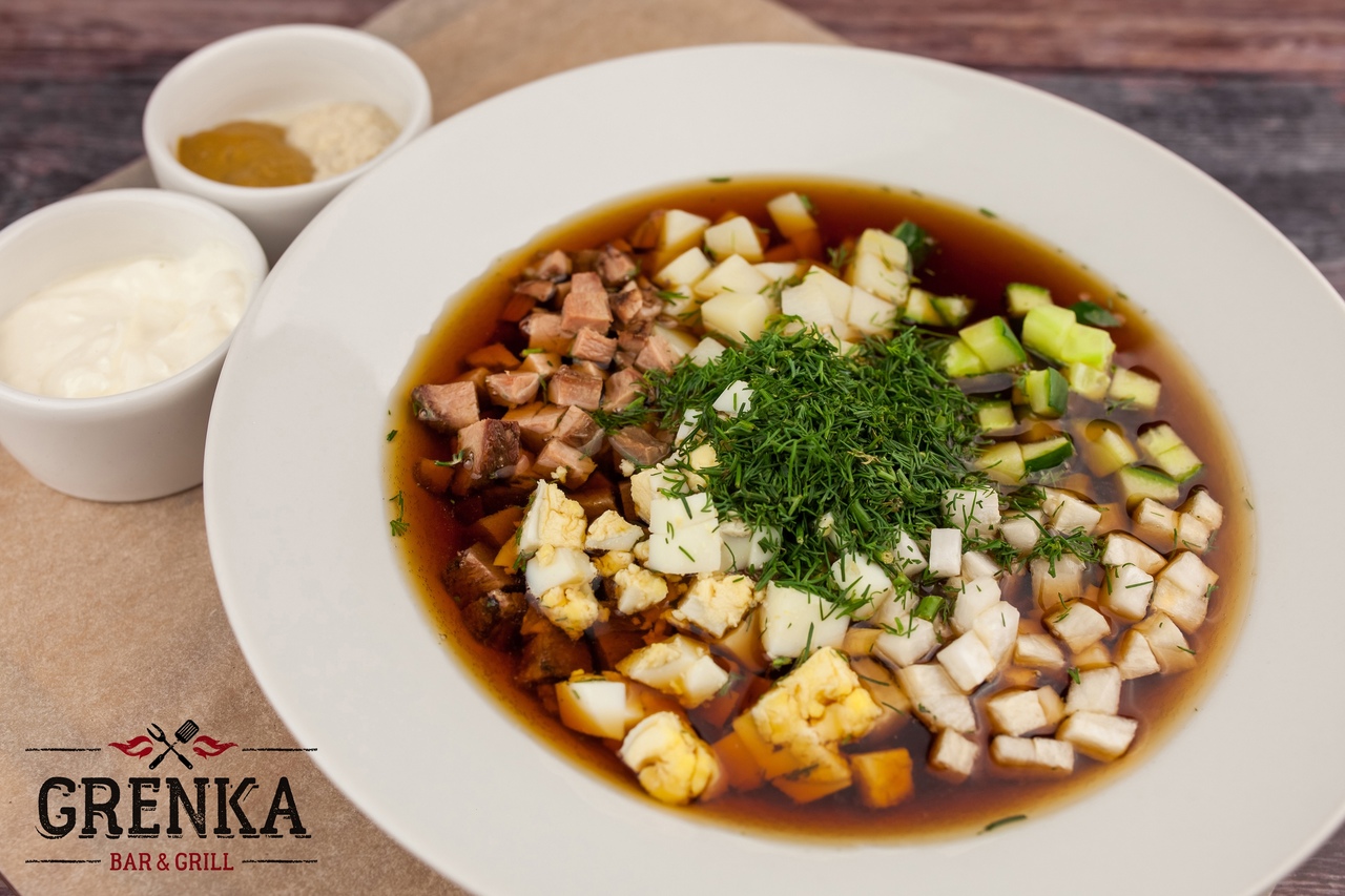 Окрошка с языком и говядиной