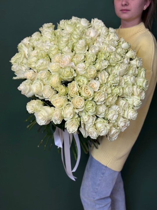 Монобукет из 101 белой розы эквадор