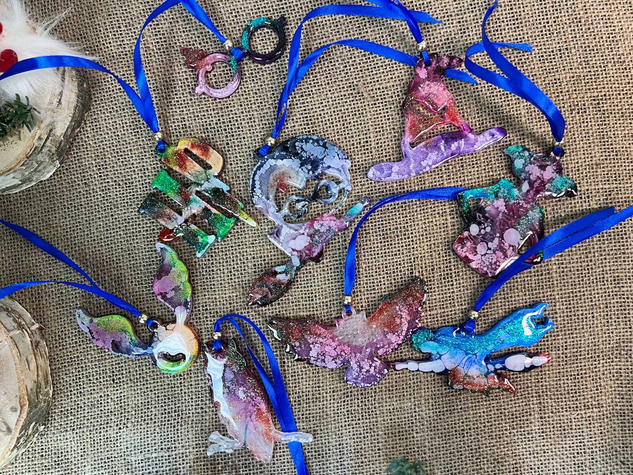 Набор ёлочных игрушек из эпоксидной смолы