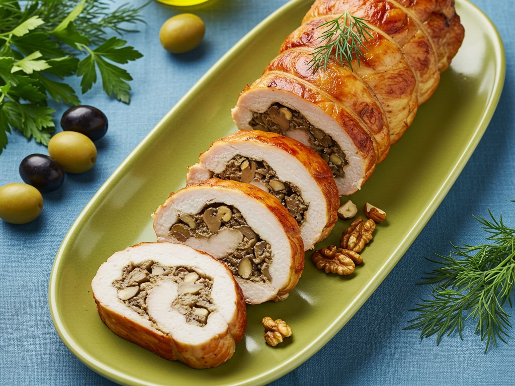 Рулет куриный с грибами и орехами