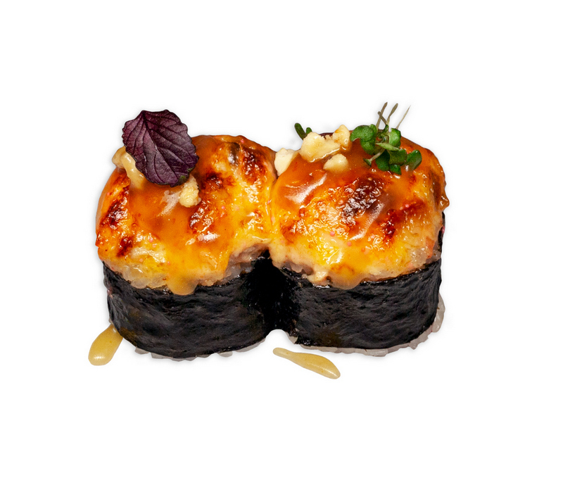 Роллы запечённые с угрём и карамельным мисо соусом
