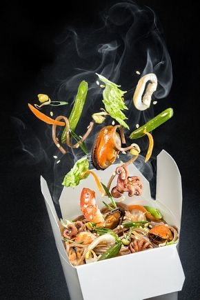 Пшен.лапша с морепродуктами и овощами