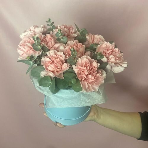 Розовые диантусы в коробке