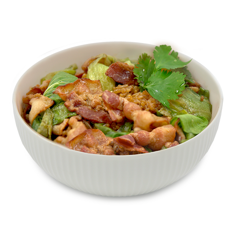 Тяхан с беконом и овощами