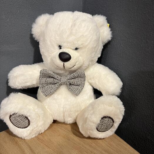 Мишка с бантом белый 20 см