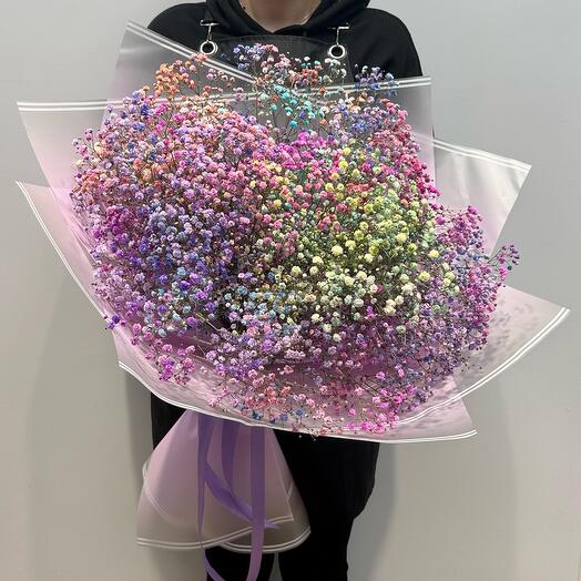 Гранд букет из цветной гипсофилы "Охапка радуги" (02010011)