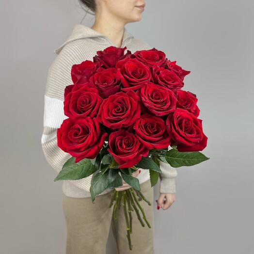 Букет 15 крупных красных роз эквадор