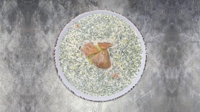 Окрошка с лососем