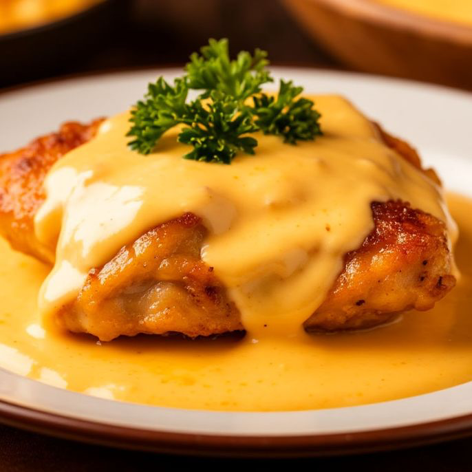 Язык говяжий под сырным соусом