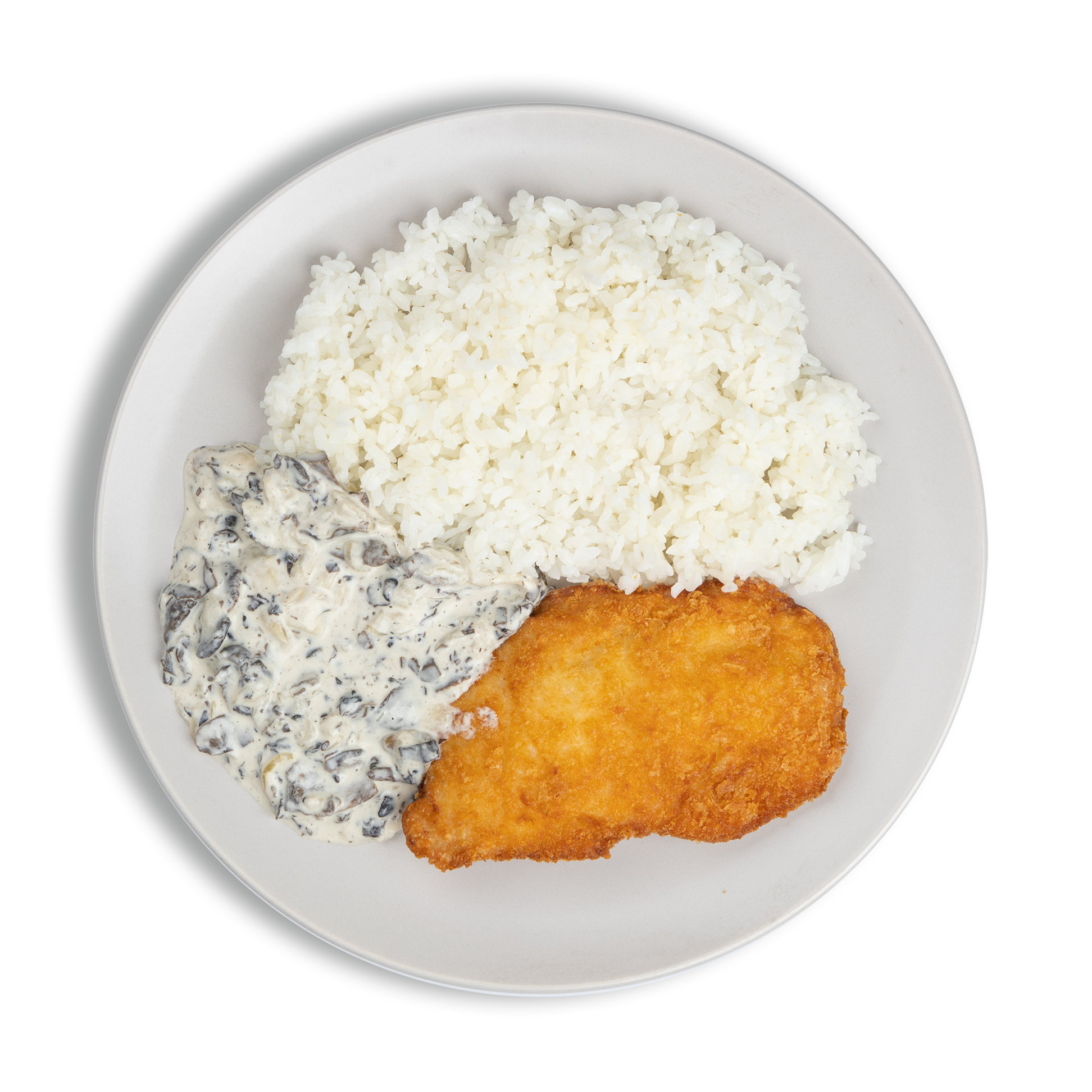 Куриный шницель с рисом и грибным соусом