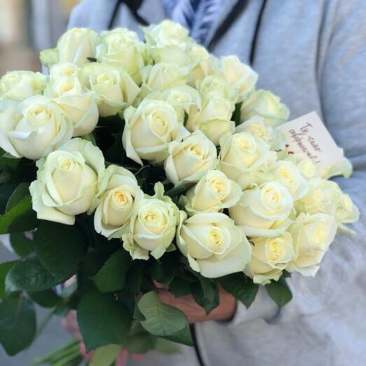 7 Букет Белых роз 35 шт 60 см