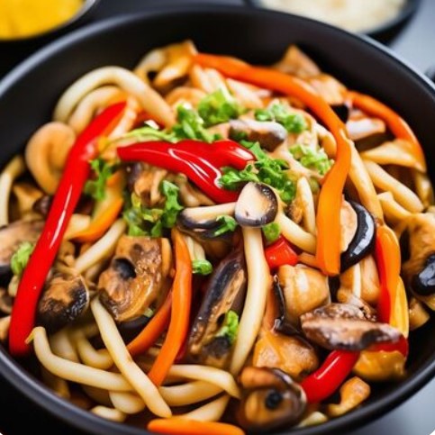 Удон с цыпленком и овощами