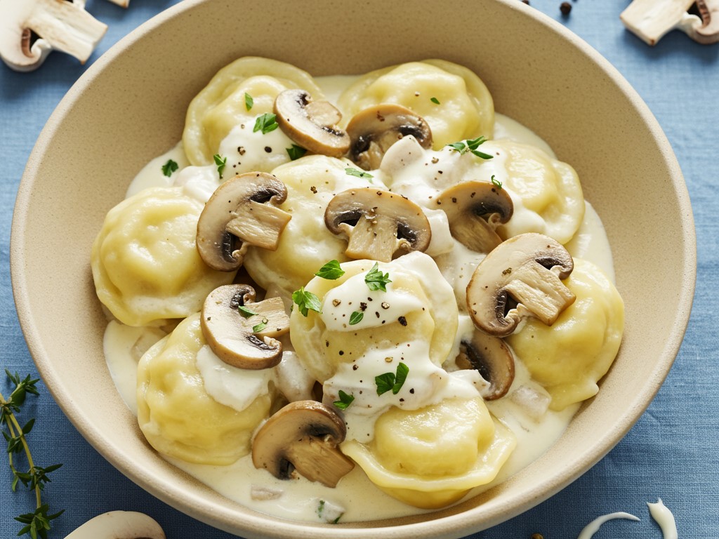 Пельмени в грибном соусе