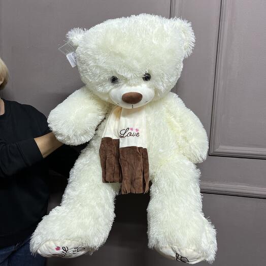 Мишка белый с шарфом 70 см