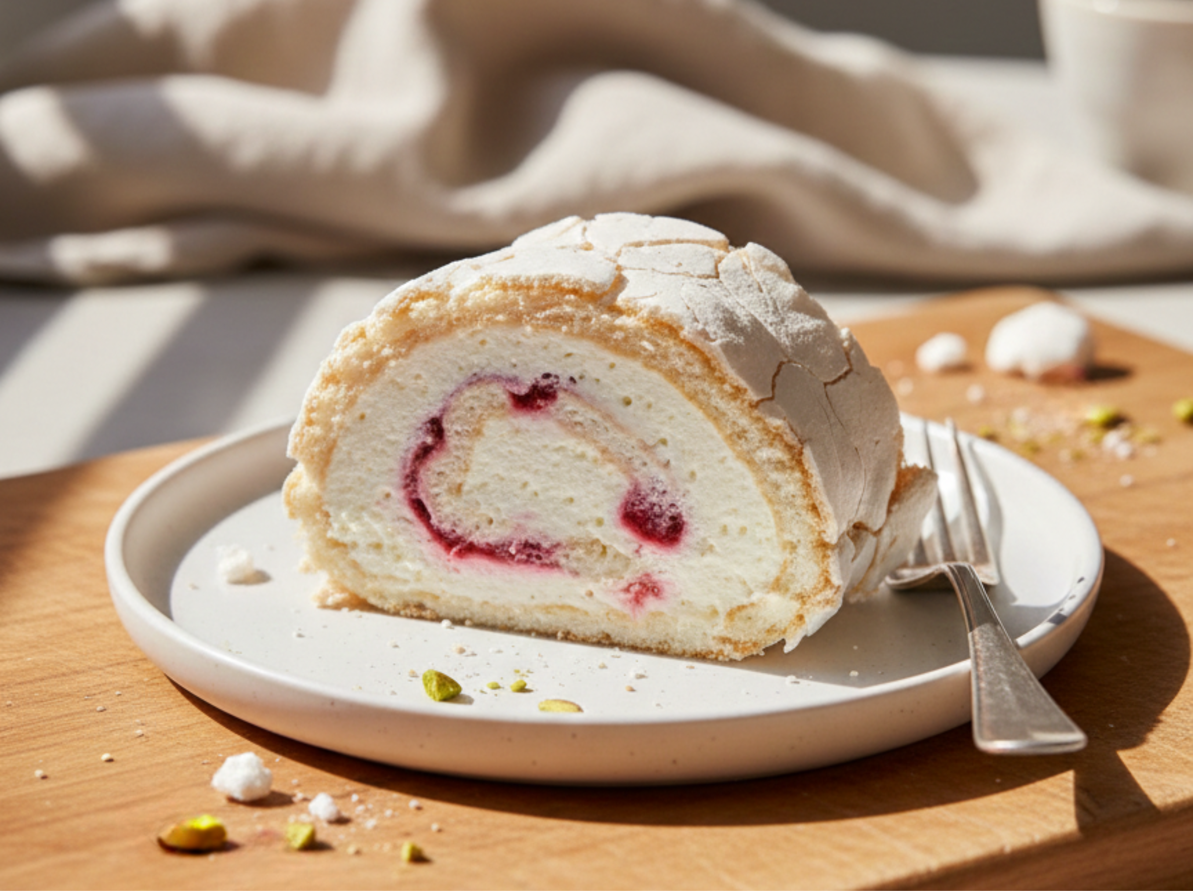 Меренговый Рулет с фисташкой и малиной