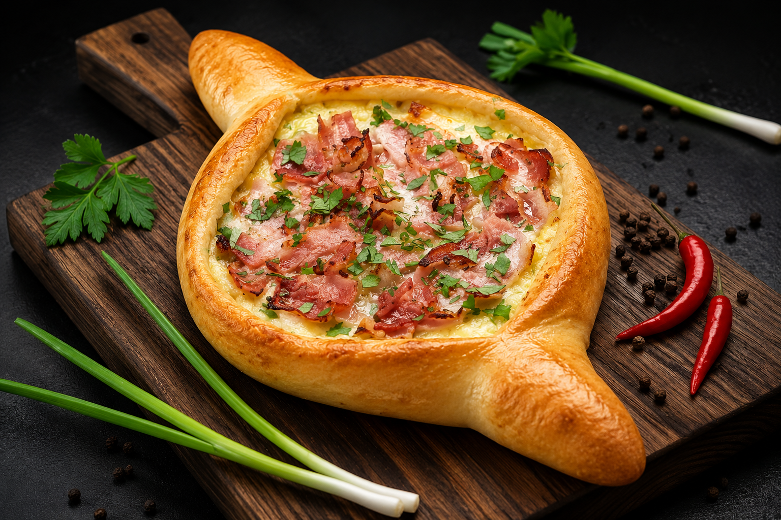 Хачапури по-аджарски с беконом и картошечкой