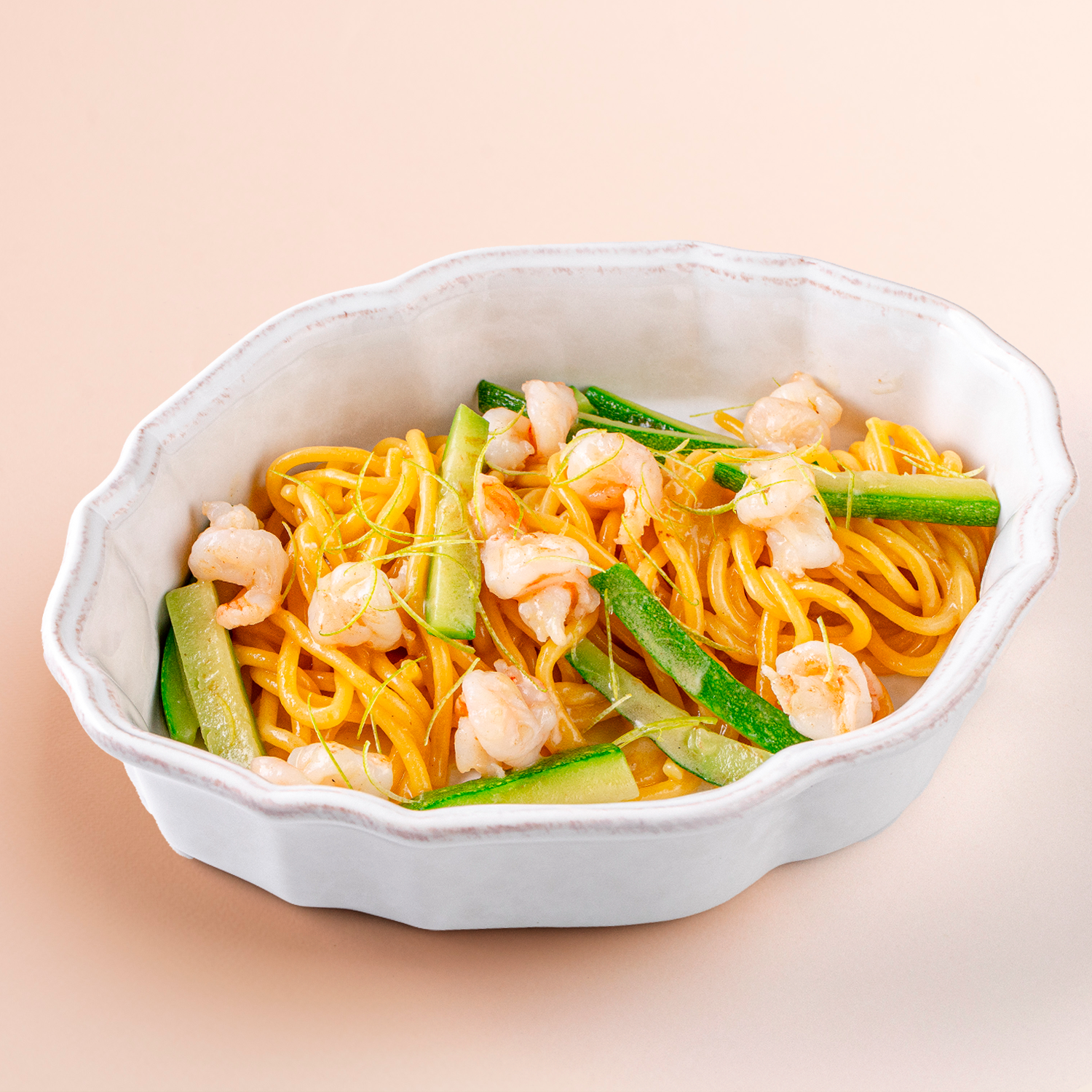 Паста с креветками и цукини