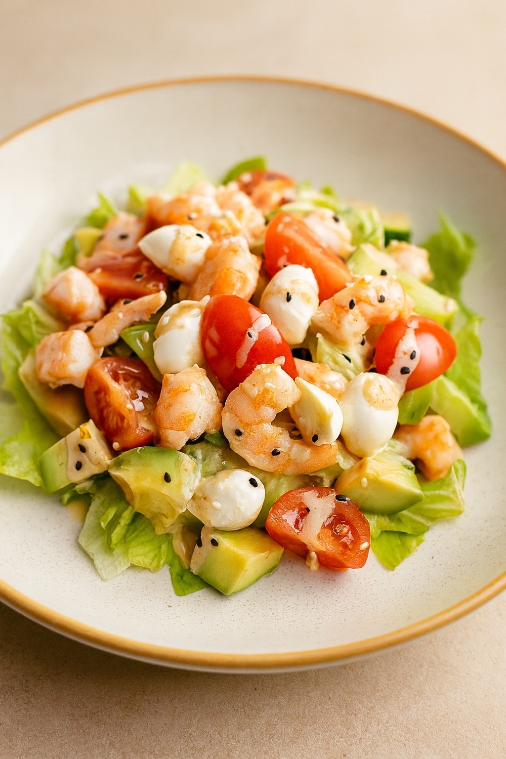 Салат с креветками и ореховым соусом