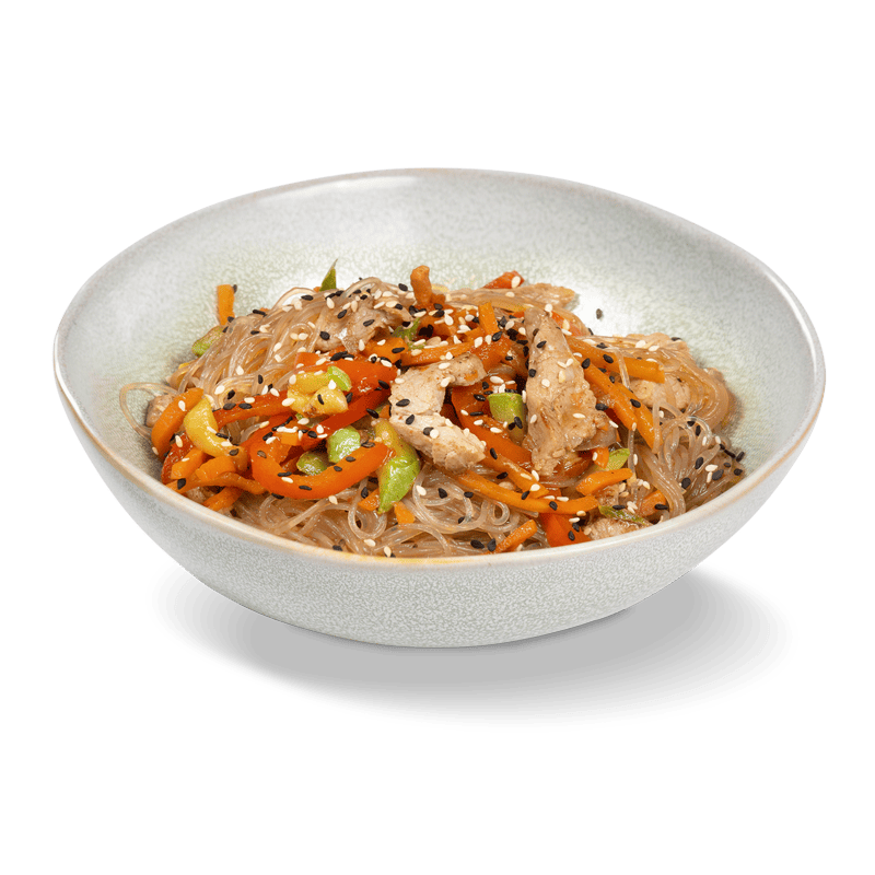 Острая фунчоза со свининой и овощами