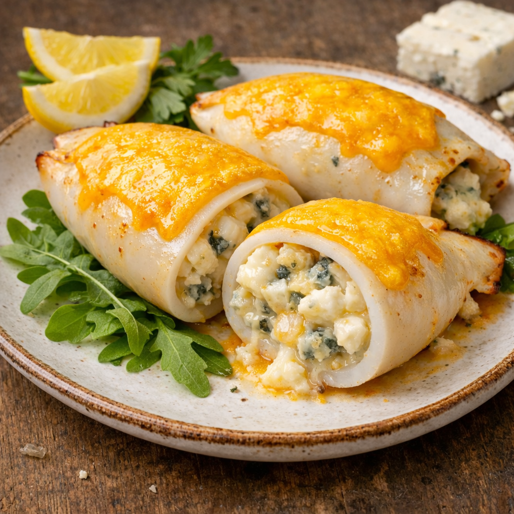 Кальмар фаршированный 4 сыра