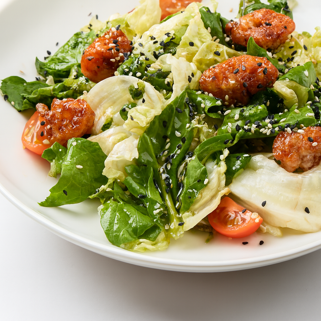 Салат тёплый с креветкой