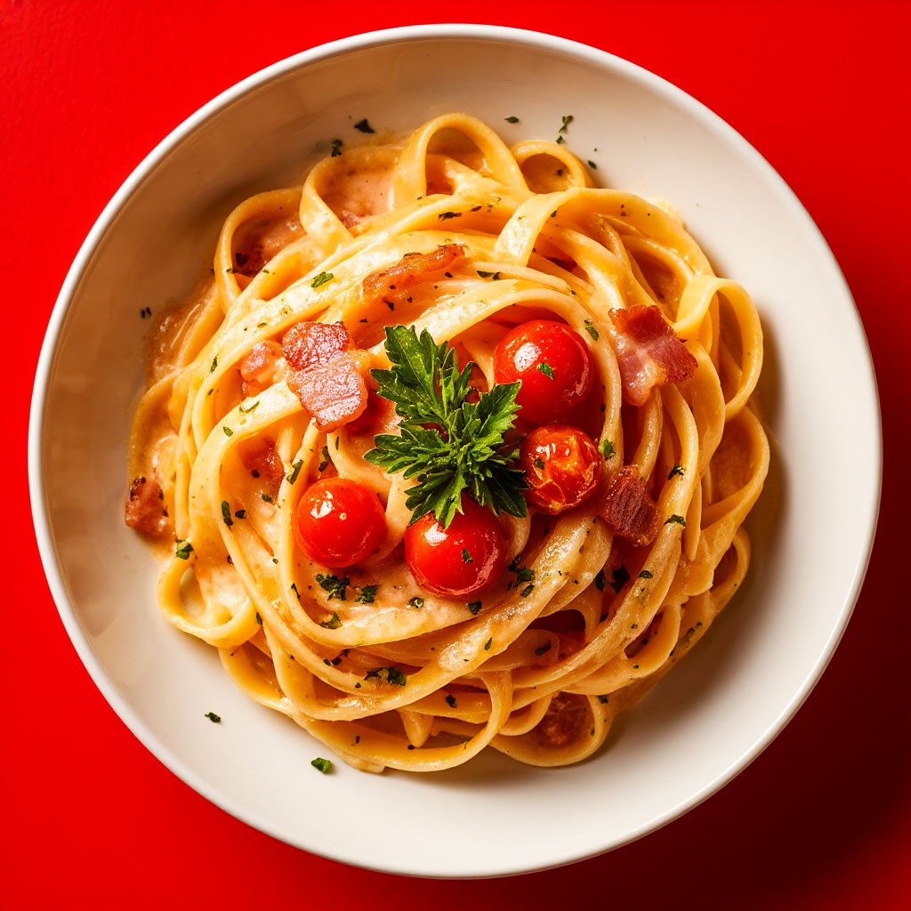 Сливочный удон с беконом и сыром