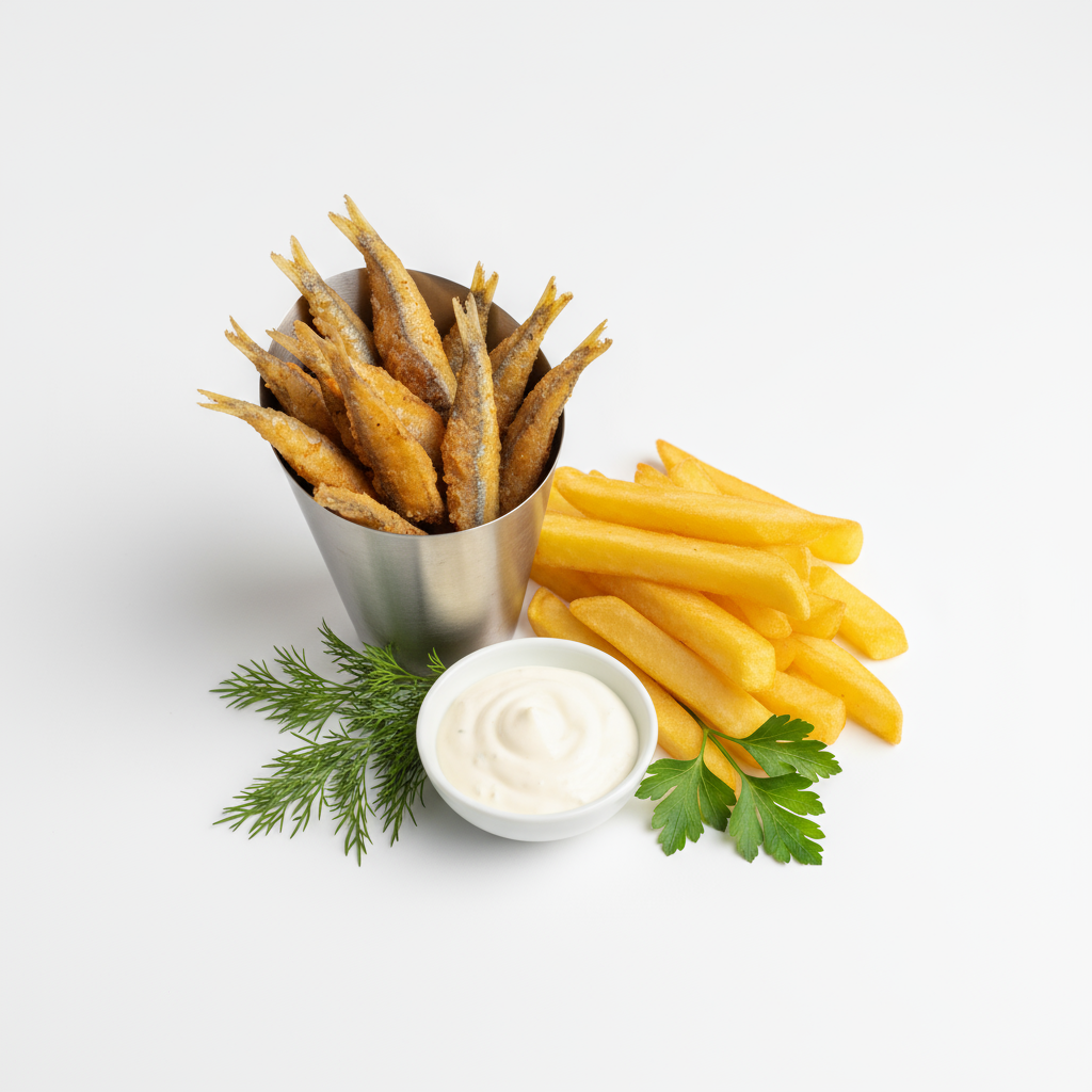 Анчоусы с чесночным соусом и картофелем