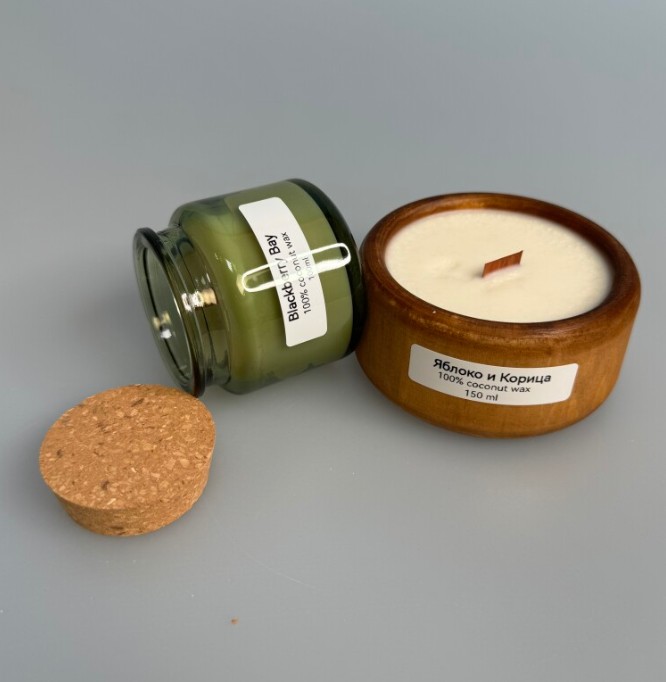 Свеча в стекле или дереве 100 мл