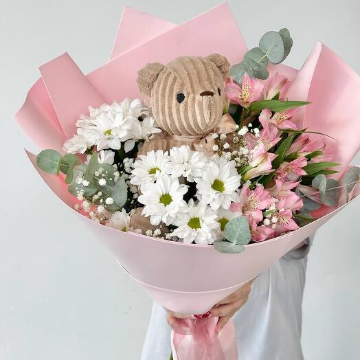 Букет «Малышка» из хризантем, альстромерий