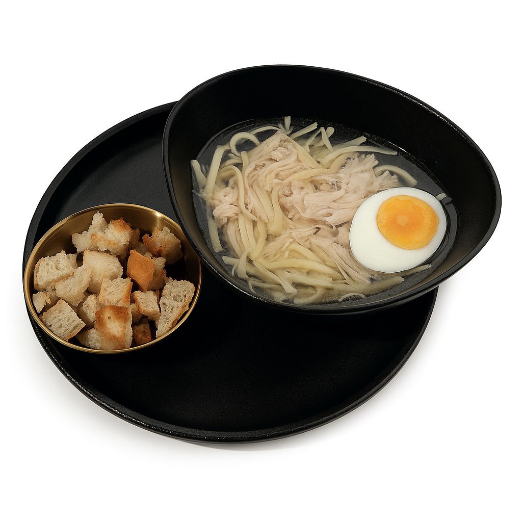 Супчик куриный с яйцом и сухариками