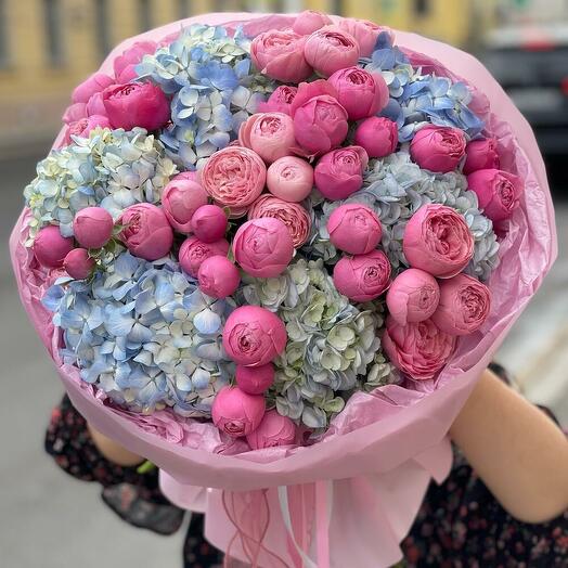 Премиум состав гортензия и роза пионовидная 