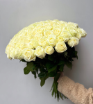 Букет 101 роза белая, огромный букет цветов высота 60 см, букет живых цветов, Россия