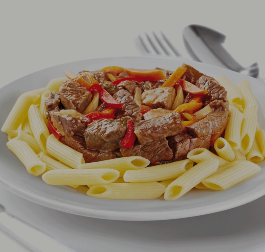 Макароны 100 г, гуляш из говядины 85 г