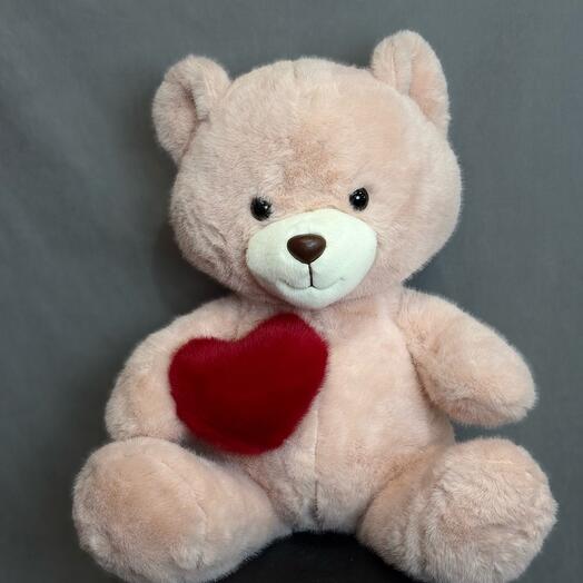 Мягкая игрушка розовый мишка с сердцем