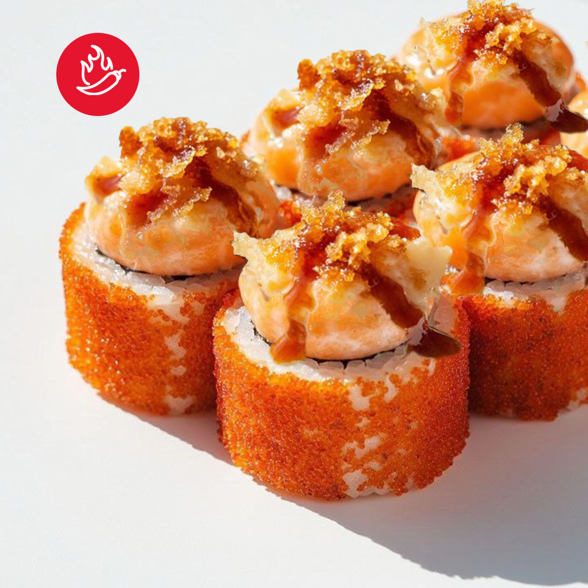 Роллы "Лосось Икра Спайси" запеченные