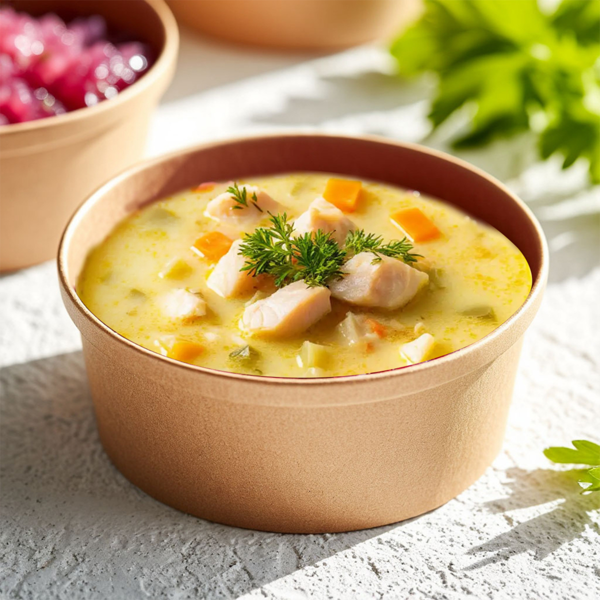 Уха с мурманским лососем, овощами