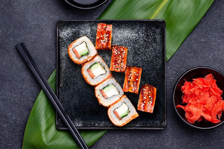 Сливочный угорь с овощами