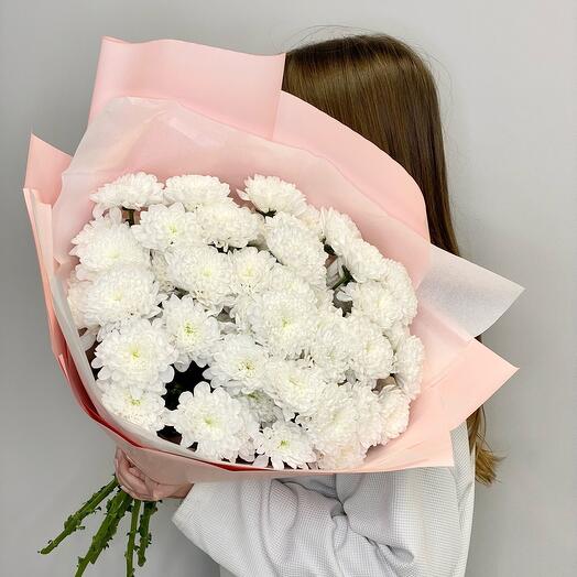 «Boston» букет из белых кустовых хризантем