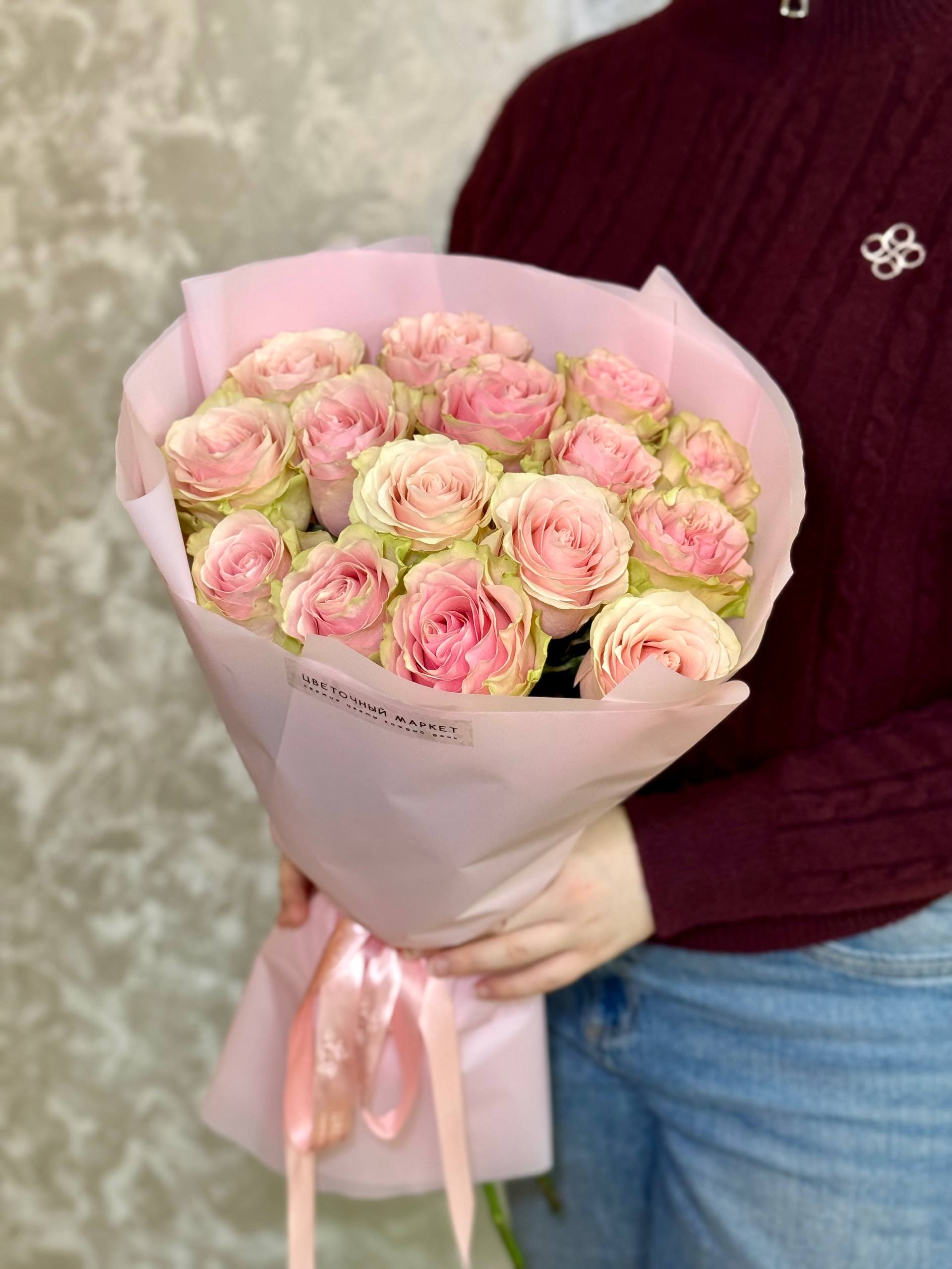 Монобукет розовых роз / 15шт.