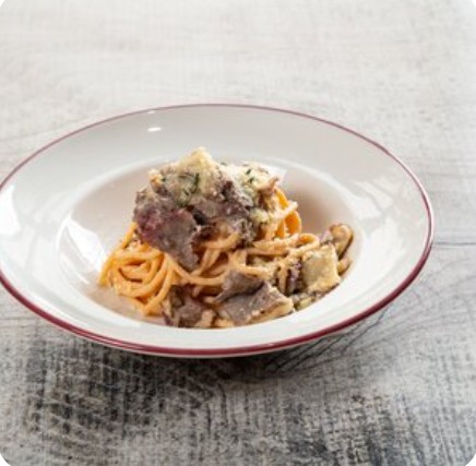 Спагетти карбонара с говяжьей грудинкой