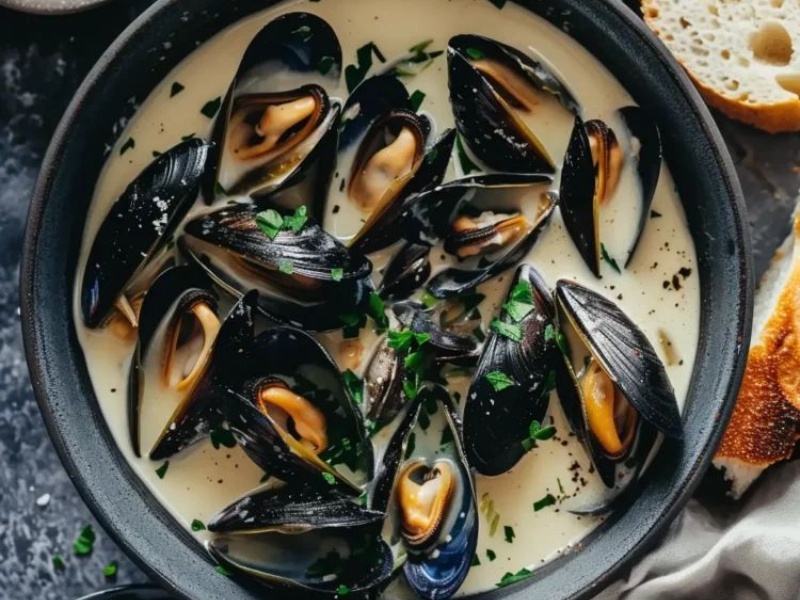 Мидии в сливочном соусе